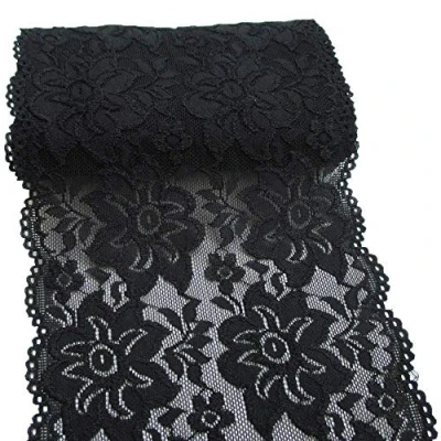 Afbeelding van Yulakes 5 yards wit zwart elasticiteit kanten boord lint rand sierlint kant bloem voor handwerk lingerie trouwjurk bruiloft decor 15 cm breed (zwart)