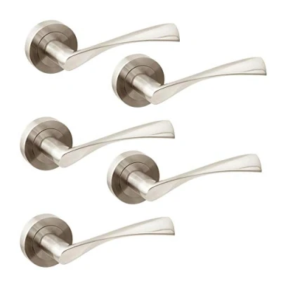 Afbeelding van Emuca Klinken Twist voor binnendeur, met rozet D.50 mm, Aluminium, satijnnikkel, 5 set.