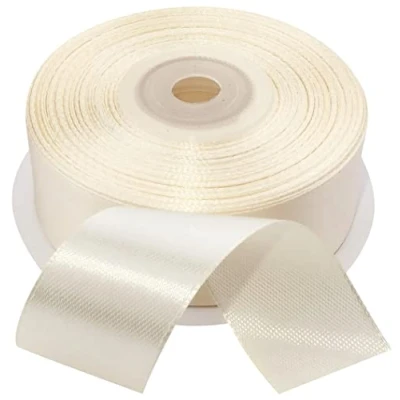 Afbeelding van AERZETIX C55639 rol satijnen lint 25 mm x m kleur crème verpakkingstape voor geschenken decoratie ceremonie bruiloft verjaardag feest van polyester