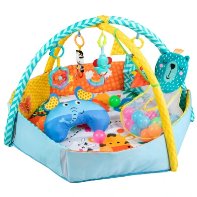 Afbeelding van MoMi Multi, baby leermat, met 4 dagenspeelgoed, slinger, hoekkussen, zwembadfunctie ballen, sensorische stimulatie