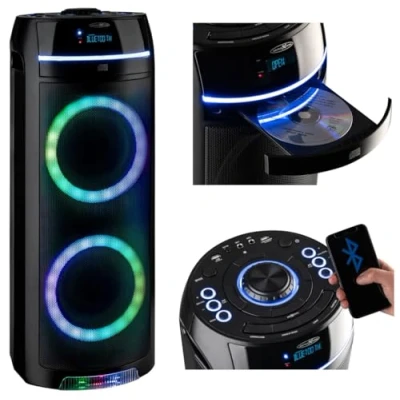 Afbeelding van REFLEXION PS10BTCD Mobiele Bluetooth Party Speaker, LED Discoverlichting, met ingebouwde CD speler, veelzijdige aansluitingen, batterij voor 10 uur muziek, zwart