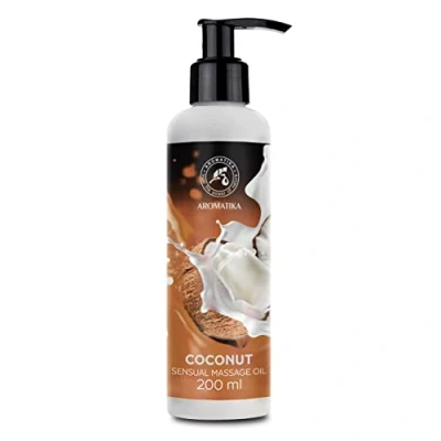 Afbeelding van Sensuele massageolie kokos 200 ml lichaamsmassage olie met amandelolie en druivenpitolie eetbaar kussable ontspanning voor alle huidtypes liefdesolie kokosolie