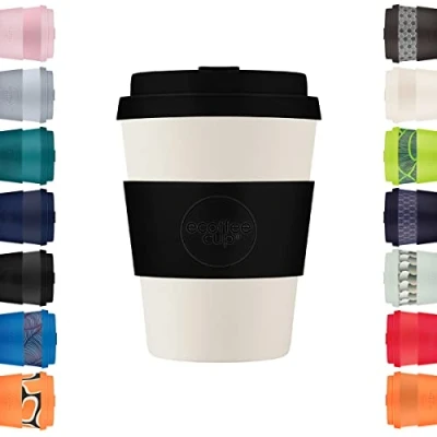 Afbeelding van Ecoffee Cup Black Nature PLA Koffiebeker to Go 350 ml Zwart Siliconen