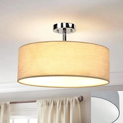 Afbeelding van Depuley plafondlamp slaapkamer E27, grijze met 3 vlammen, moderne stoffen LED, textiel kap kantoor voor woonkamer, hal, eetkamer, keuken (zonder lamp)