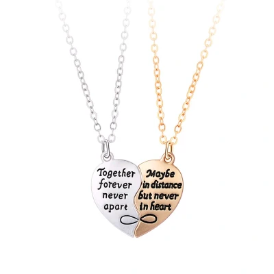 Afbeelding van Bixorp Friends BFF Ketting voor 2 met Hartje &quot;Together Forever Never Apart&quot; Zilver &amp; Goud Koppel Cadeau