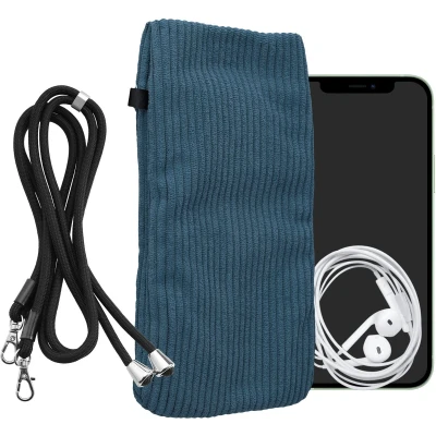 Afbeelding van kwmobile Telefoontasje geschikt voor XXL 7&quot; smartphone Universeel hoesje van corduroy Met telefoonkoord In blauw