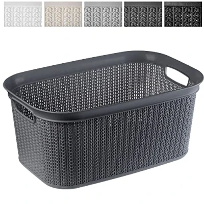 Afbeelding van KADAX wasmand, multifunctionele mand, 27 l, plastic opbergmand, wasverzamelaar voor badkamer, vuile kleding, accessoires, speelgoed, wasmand (zwartgrijs)