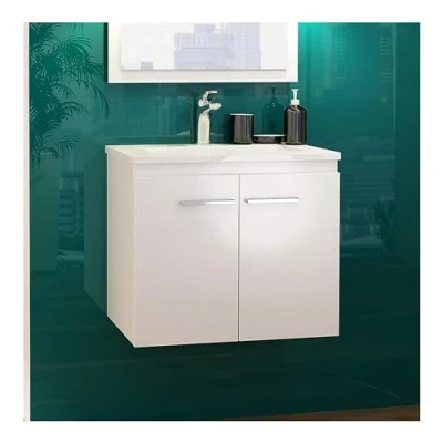 Afbeelding van paplinskimoebel Wastafel met Onderkast voor in Wit Kast Badkamer Hangende Badkamerkast Twee Deuren Br.60cm x H:58cm D:40 cm