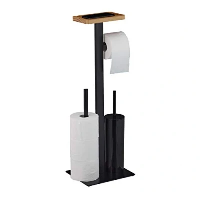 Afbeelding van Relaxdays toiletrolhouder wc garnituur rolhouder reserverolhouder met plankje