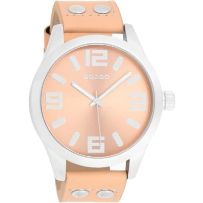 Afbeelding van Oozoo Timepieces Dameshorloge, polshorloge met leren armband, hoogwaardig horloge voor vrouwen, elegant analoog dameshorloge in rond, Peach Pink/Silver Coloured