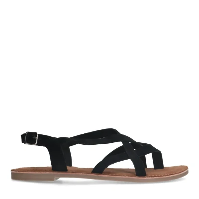 Afbeelding van Sacha Zwarte Dames Platte Sandalen (Maat 38, Leer)