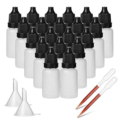Afbeelding van Hyber&amp;Cara 50 stuks 10 ml druppelflesje plastic knijpfles oog vloeibare druppelaar met sabotage evident schroeftop, bonus 2 trechters en pipetten
