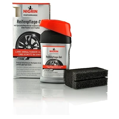 Afbeelding van NIGRIN Performance banden gel, 300 ml, beschermt autobanden tegen uv stralen, vuil en zout, met speciale spons voor het aanbrengen van bandenverzorging bandenglans