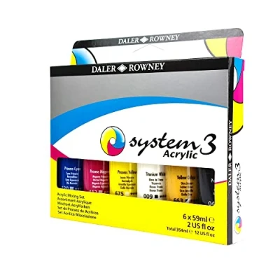 Afbeelding van Daler Rowney System3 59ml acrylverfprocesset, 6 x diverse levendige kleuren, multi oppervlak, ideaal voor professionele kunstenaars en studenten