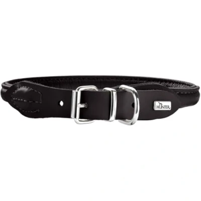 Afbeelding van HUNTER ROUND &amp; SOFT ELK hondenhalsband, leer, zacht, rond, ontziet de vacht, 50 (M), zwart