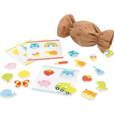 Afbeelding van goki 59972 Voellotto van hout en textiel, 16 verschillende motieven, educatief voelspel speelgoed, bevordert fijne motoriek vormbegrip bij kinderen, set 21, vanaf 3 jaar