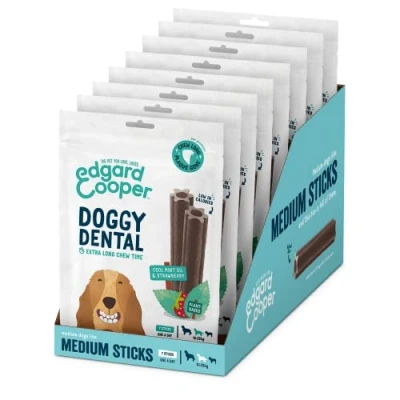 Afbeelding van 8x Edgard &amp; Cooper Doggy Dental Sticks Aardbei Frisse Muntolie Medium