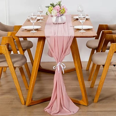 Afbeelding van YUNSHANGHE Moderne chiffon tafelloper, 70 x 600 cm, afwasbaar tafelkleed, decoratieve tafelband van stof, tafeldecoratie voor bruiloft, verjaardag, communie (vleesroze)