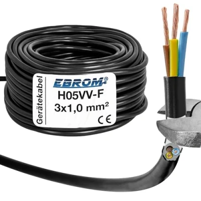 Afbeelding van EBROM Kunststof slangleiding rond, kabel, stroomkabel, apparaatkabel H05VV F 3x1,0 mm² 3G1 mm2 kleur: zwart vele lengtes in stappen van 5 meter tot 150 meter, uw kabellengte: 25