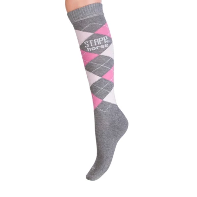 Afbeelding van Stapp Horse Kniekous Ruit Grijs&amp;Roze&amp;Fuchsia Ruiterkleding 35 38