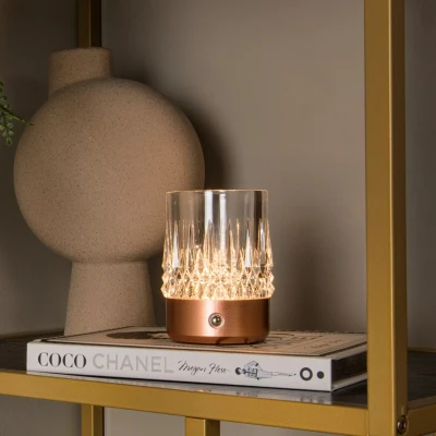 Afbeelding van Lucide LILI Oplaadbare Tafellamp Accu/Batterij Ø 8 cm LED Dim to warm 1x3W 2700K/3000K Koper Set van 3