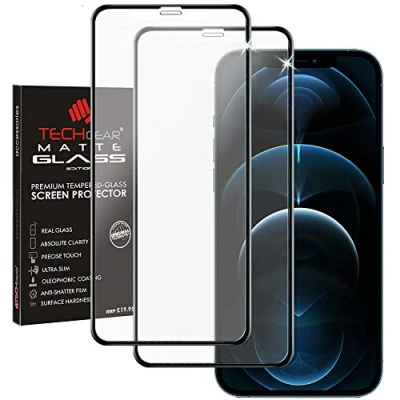 Afbeelding van TECHGEAR [2 stuks matte displaybeschermfolie voor iPhone 12 Pro Max mat gehard glas, 3D bescherming, mat, anti reflecterend volledig scherm van compatibel met