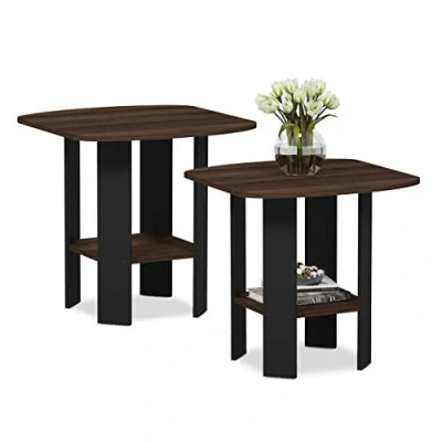 Afbeelding van Furinno Simple Design Bijzettafel, hout, Columbia Walnoot/zwart, 50,8 x 49,78 cm
