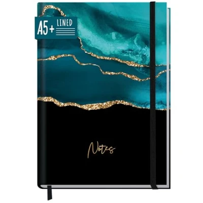 Afbeelding van Paper&amp;you® notitieboek, A5+, gelinieerd, met elastiek, glanzend groen, 156 pagina&#039;s, 78 vellen, als bullet journal, dagboek, duurzaam en klimaatvriendelijk