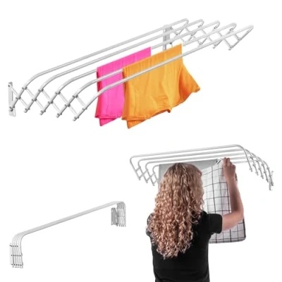 Afbeelding van KADAX Inklapbaar wasrek voor wasruimte, ruimtebesparende wasdroger van metaal, uittrekbare accordeonwand, kleerhanger binnenshuis (80 cm)