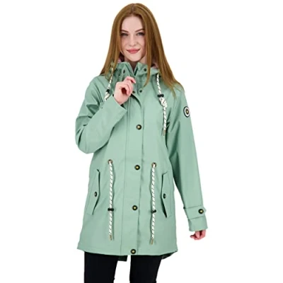 Afbeelding van Ankerglut Dames Friesennerz regenjas met capuchon, waterdicht, weerbestendig, windbreaker, overgangsjas, #Ankerglutliebe regenjas, Slate Gray, 46