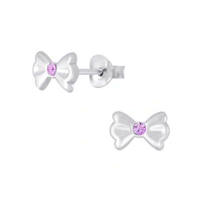 Afbeelding van JoyS Zilveren strikje oorbellen 7 x 4 mm kristal paars kinderoorbellen