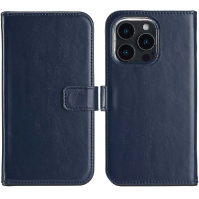 Afbeelding van Apple iPhone 16 Pro Max Hoesje Echt leder Selencia Bookcase Blauw Telefoonhoesje