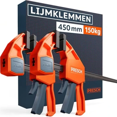 Afbeelding van Presch Lijmklemmen 450mm 2 st Klemmen met 150 kg klemkracht voor onmiddellijke bevestiging Stabiel dankzij koolstofstaal en glasvezel versterkte behuizing Set spreidfunctie