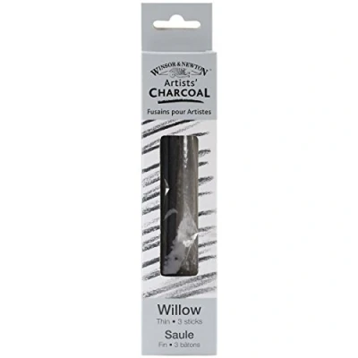 Afbeelding van Winsor &amp; Newton 7005169 Kunstenaarshoutskool van wilgenhout voor gelijkmatige kleurtoepassing, 3 stukken houtskool, dun stuks houtskool dun,