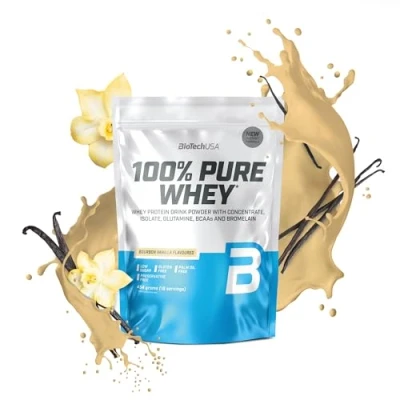 Afbeelding van BioTechUSA 100% Pure Whey Eiwitpoeder met BCAA en Glutamine Glutenvrij, Palmolievrij 21g Eiwit per portie, 454 g, Bourbon Vanille