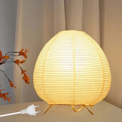 Afbeelding van Rijstpapier lampenkap: papieren tafellamp wit bedlampje staande lamp lampenkap met E14 fitting, schakelen en gloeilamp, hanglamp vervangende lampenkappen 1,8 m kabel, H 21 cm