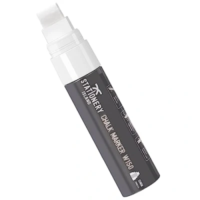 Afbeelding van STATIONERY ISLAND krijtstift wit, voor schoolbord, uitwisbare vloeibare krijtpen, markeerstift afveegbaar raam, glas en spiegel (15 mm penpunt)