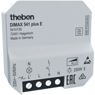Afbeelding van Theben dimmer 0 250va inbouw schroefklem thermoplast halogeenvrij bxh 44x44mm ip20 mat wit ral1013 5410130