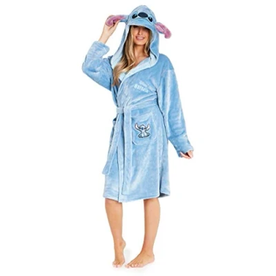 Afbeelding van Disney Dames badjassen Fleece Capuchon vrouwen gewaden Geborduurde geschenken, Blauw, XL