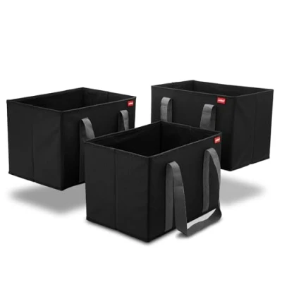 Afbeelding van achilles Set van 3 Winkelmandjes met verstevigde Bodem, Boodschappentassen, Opvouw doos Draagmand, Plastic tas Winkelwagen krat, Zwart, 37x25x25cm
