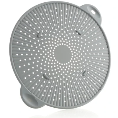 Afbeelding van COM FOUR® siliconen spatschermdeksel voor potten en pannen deksel tegen olie , vet spatvlekken spatscherm met handgrepen hittebestendig BPA vrij (01 stuk Ø 28,5 cm grijs)