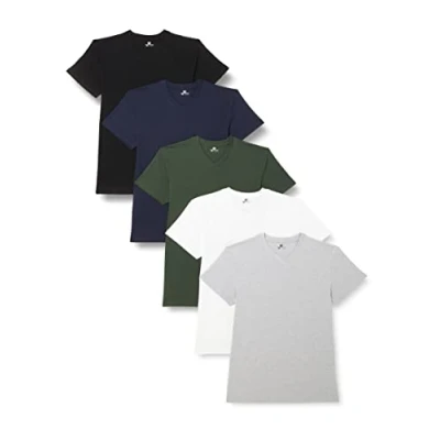 Afbeelding van Lower East Heren T shirt met V hals, gemaakt van 100% katoen, Wit/zwart/grijs/blauw/groen, set 5, S