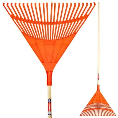 Afbeelding van KADAX hark voor gras en bladeren, brede met lange steel van hout, bladhark, bladveger, bladwaaier, waaierbezem, tuinhark (180 x 61 cm)