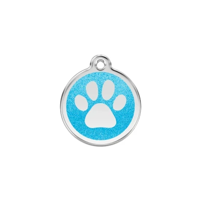 Afbeelding van Paw Print Aqua glitter hondenpenning small/klein dia. 2 cm RedDingo