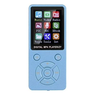 Afbeelding van MP3 MP4 speler, draagbare 1,8 inch hifi stereogeluid muziekspeler 8 GB Bluetooth 4.2 audio video e boeklezer voor spelers, 32 G geheugenkaart, tactische knoppen met acht diagrammen (blauw)