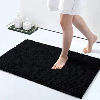 Afbeelding van Homaxy Antislip badmat, zachte chenille microvezel badkamertapijt, absorberende machinewasbaar 40 x 60 cm, zwart