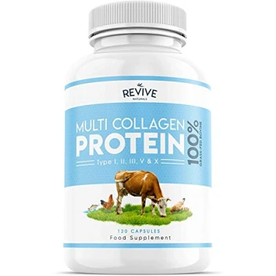 Afbeelding van Multi Collagen Protein Powder 5 Types of Food Sourced Peptides Hydrolysed Grass Fed Bovine, Wild Caught Marine &amp; Free Range Chicken, Supports Joints, Skin and Nails, 120 Caps (120 Caps)