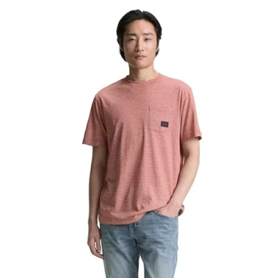Afbeelding van TOM Tailor MIT Brusttasche Tshirt print, Heren, Maat: Medium, Velvet red fine stripe