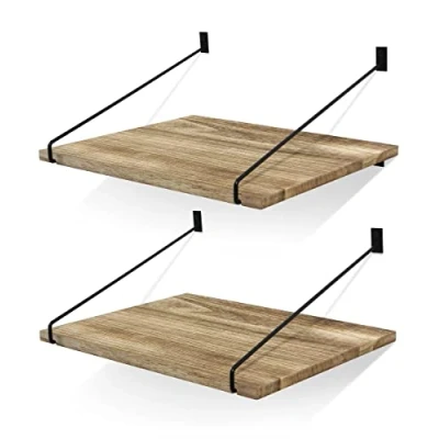 Afbeelding van Petrala Wandrek, hout, breed, zwevend rek, set van 2 hangplanken, rustiek, zwevende planken, projectorrek, groot opbergrek voor keuken, badkamer, slaapkamer, woonkamer, hal