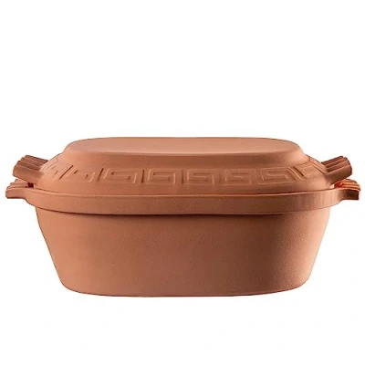 Afbeelding van KADAX Ovale kleibrader, keramische pan met deksel en zijgrepen, stoompan van natuurlijke materialen, ovenschaal voor vetvrij koken, braadpan (6 liter)